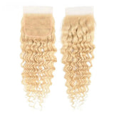 #613 Deep Wave Closure Human Hair Blonde Closure