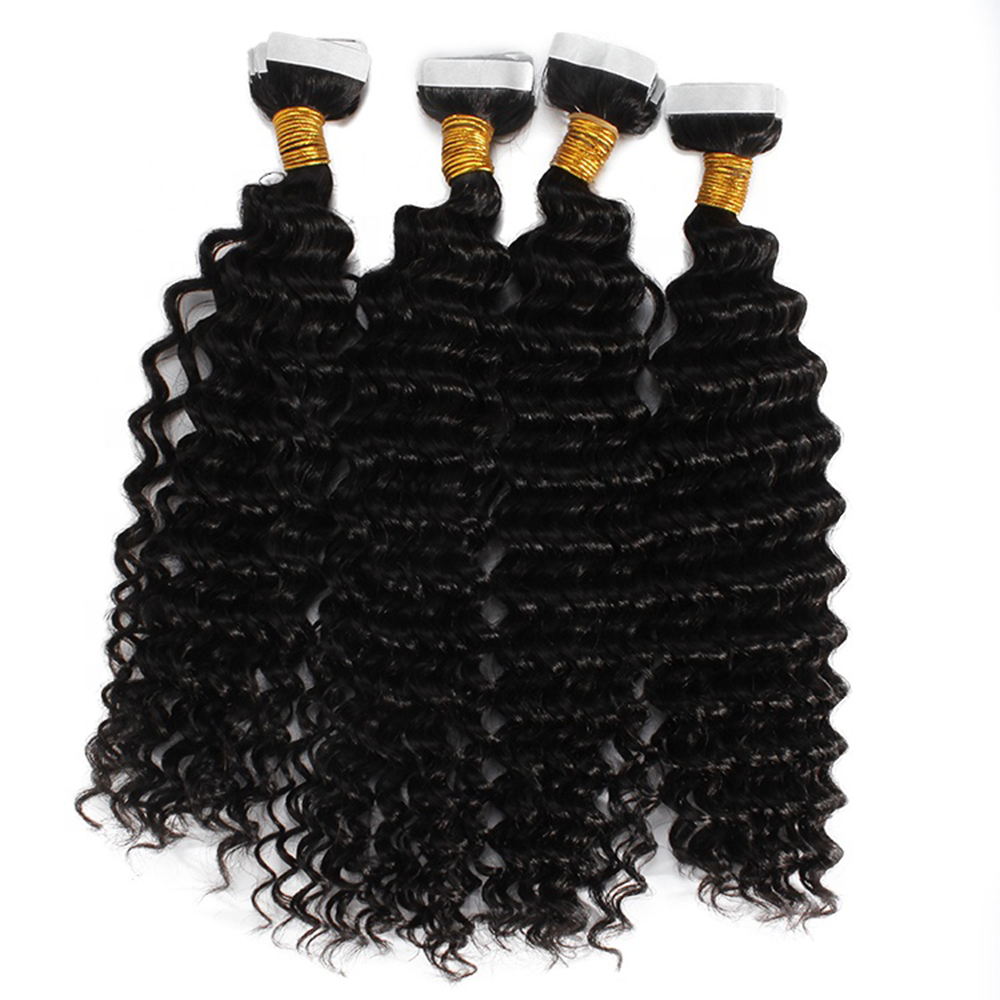 Deep Wave Virgin Human Hair  Tape In Natural Black (40pcs/100grams)