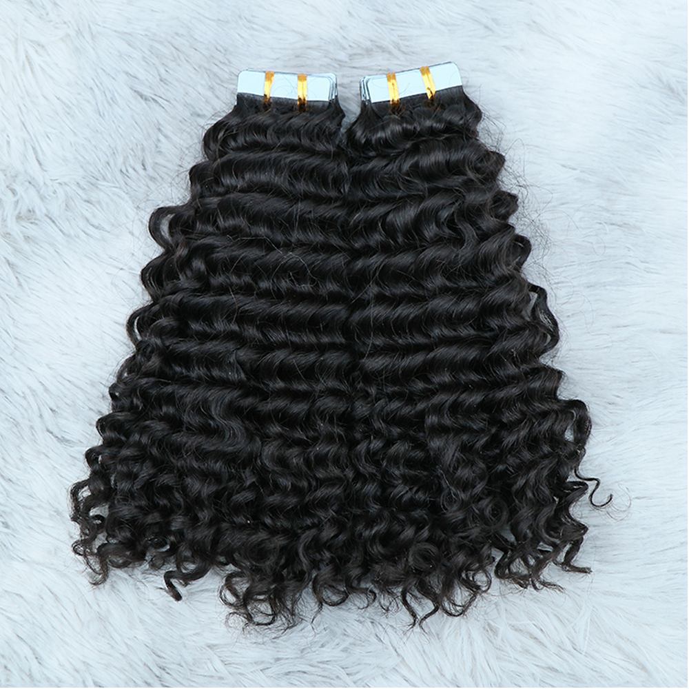 Deep Wave Virgin Human Hair  Tape In Natural Black (40pcs/100grams)