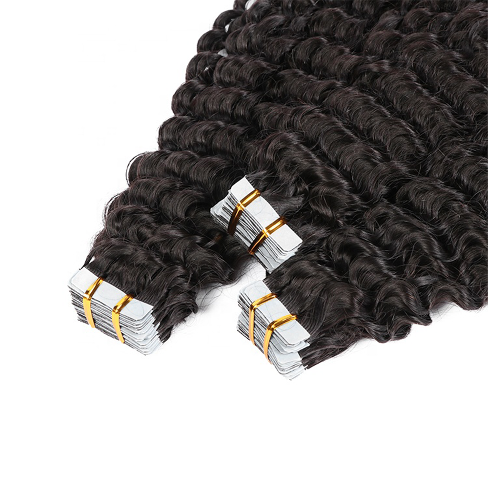 Deep Wave Virgin Human Hair  Tape In Natural Black (40pcs/100grams)
