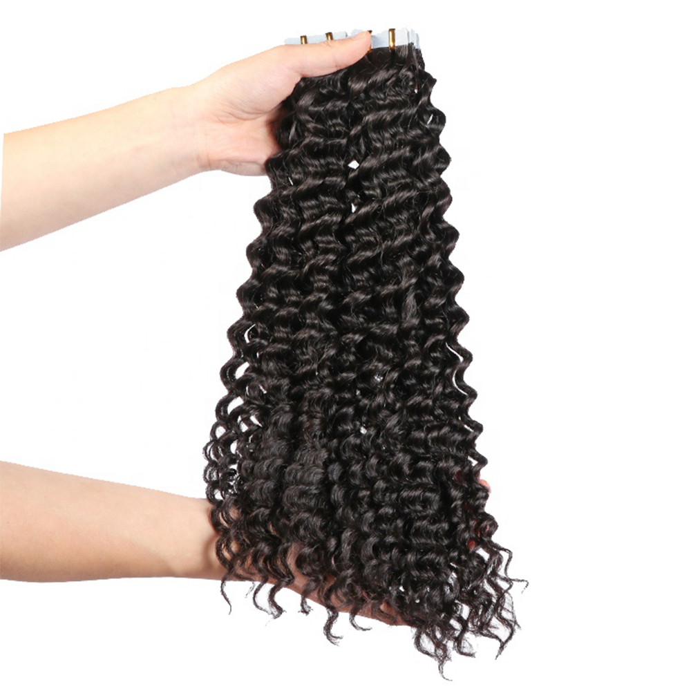 Deep Wave Virgin Human Hair  Tape In Natural Black (40pcs/100grams)