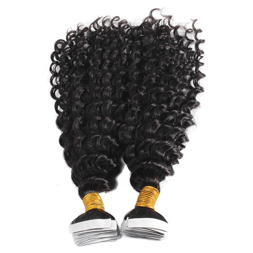 Deep Wave Virgin Human Hair  Tape In Natural Black (40pcs/100grams)